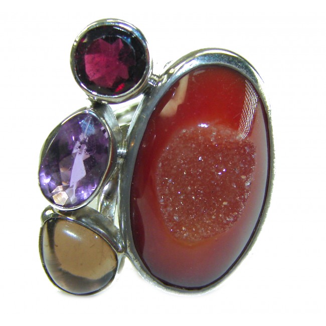 Top quality 25.2 carat Druzy Agate .925 Sterling Silver Handcrafted Large Ring size 7