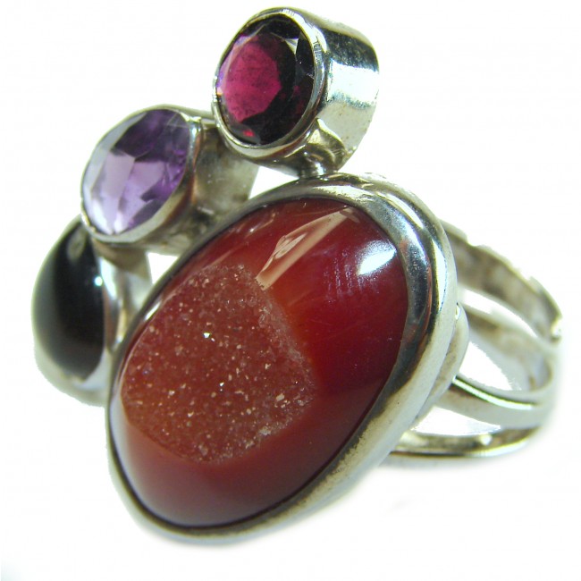 Top quality 25.2 carat Druzy Agate .925 Sterling Silver Handcrafted Large Ring size 7