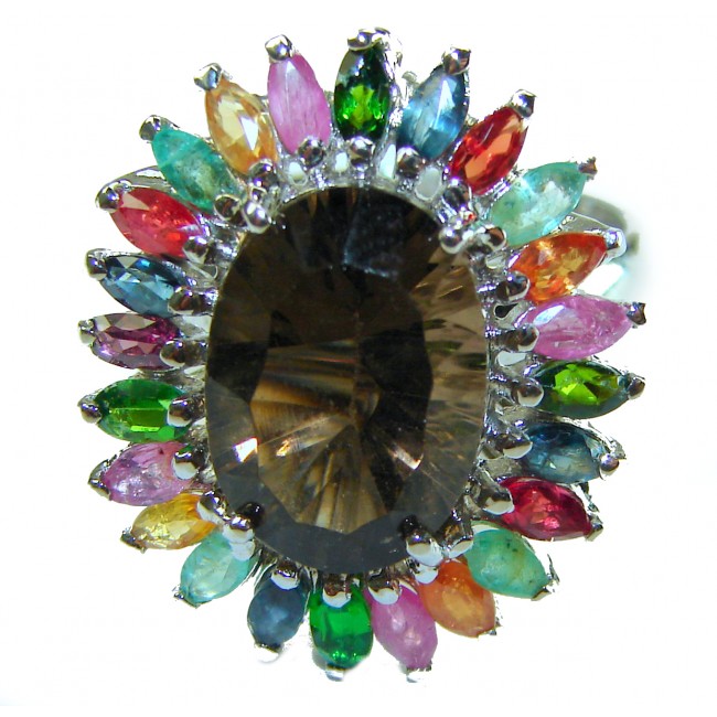 Serenity 10.5 carat Champagne Smoky Topaz .925 Sterling Silver HUGE Ring size 8 1/2