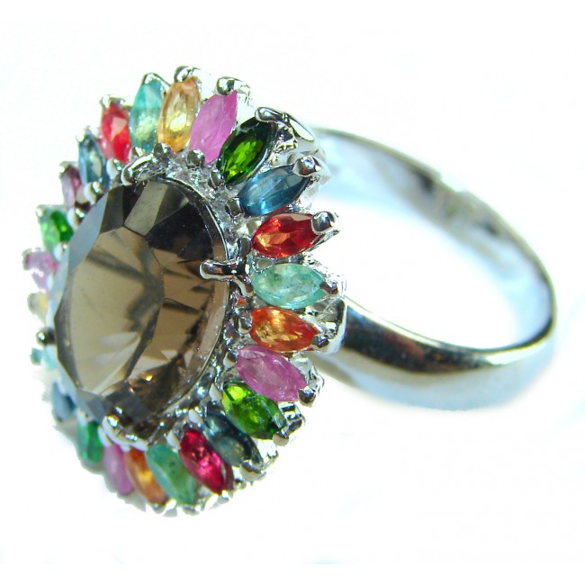 Serenity 10.5 carat Champagne Smoky Topaz .925 Sterling Silver HUGE Ring size 8 1/2
