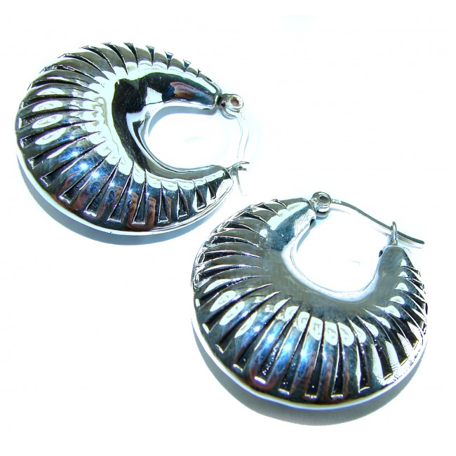 Highly Polished Fancy Modern design .925 Sterling Silver Italy made Earrings - photo 2