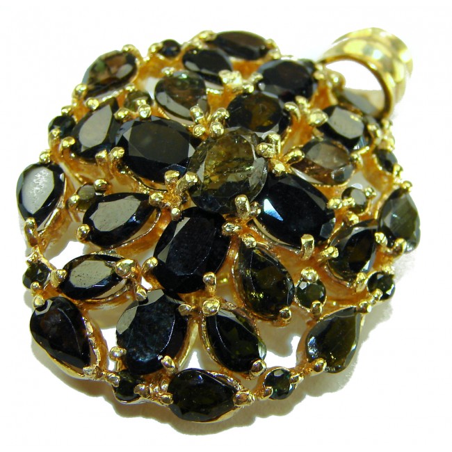 Vintage Design - 20.2 carat deep blue Sapphire .925 Sterling Silver dipped in 18K Gold handcrafted PENDANT - Close-up of vintage design with deep blue sapphires and gold accents
