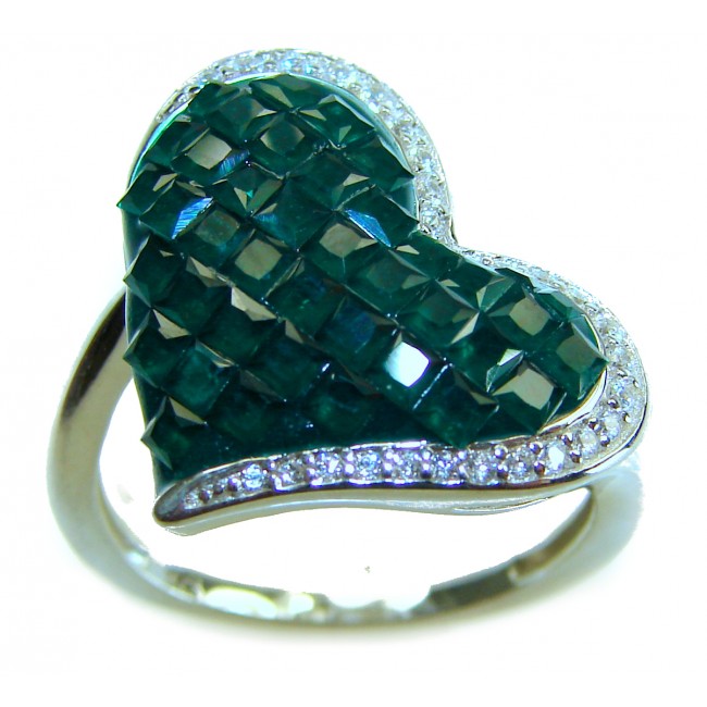 Heart Authentic 10.2 carat Colombian Emerald .925 Sterling Silver handcrafted Ring size 8 - photo 2
