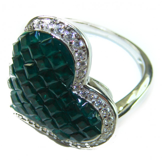 Heart Authentic 10.2 carat Colombian Emerald .925 Sterling Silver handcrafted Ring size 8 - photo 1