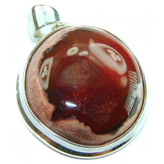 Inner Fire Natural 29.2 carat Mexican Fire Opal .925 Sterling Silver handmade Pendant