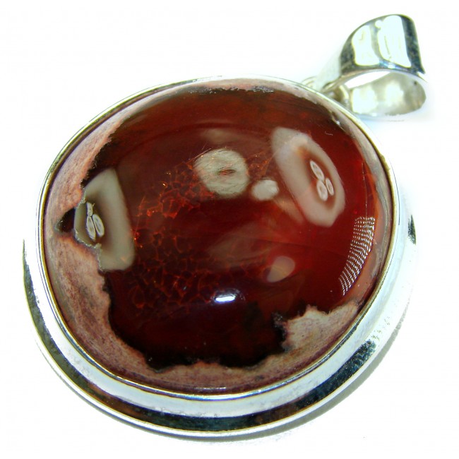 Inner Fire Natural 29.2 carat Mexican Fire Opal .925 Sterling Silver handmade Pendant