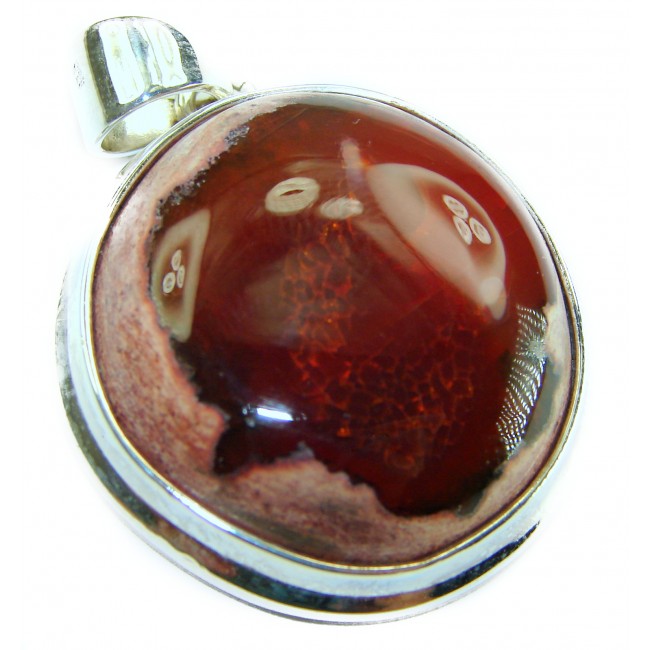 Inner Fire Natural 29.2 carat Mexican Fire Opal .925 Sterling Silver handmade Pendant