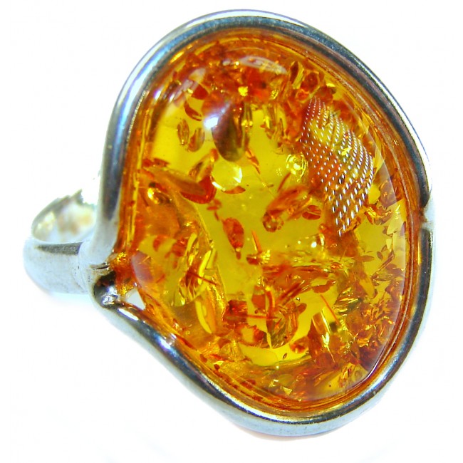 Beauty of the Sea - Natural Baltic Amber .925 Sterling Silver handcrafted ring; s. 7 adjustable