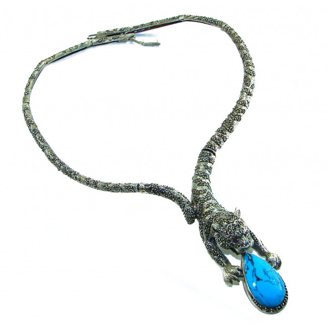 La panthere Turquoise Marcasite .925 Sterling Silver handcrafted SPECTACULAR necklace