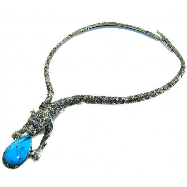 La panthere Turquoise Marcasite .925 Sterling Silver handcrafted SPECTACULAR necklace