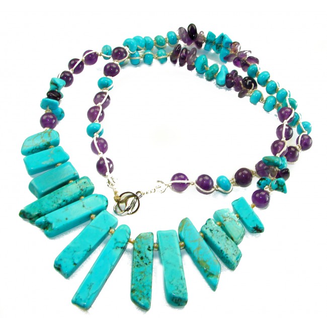 Dreamland Luxurious natural Turquoise Amethyst .925 Sterling Silver handmade necklace