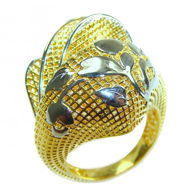 Dubai Style - 2 tones .925 Sterling Silver dipped in 22K Gold handmade Large ring size 7 3/4