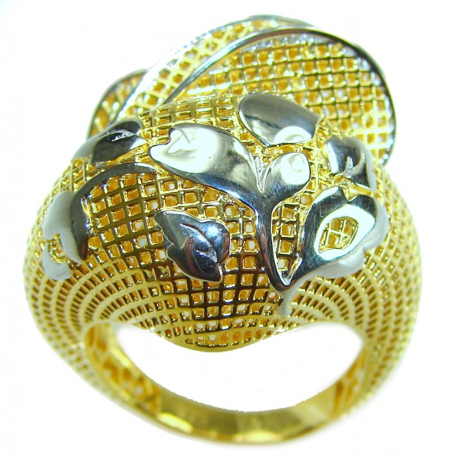 Dubai Style - 2 tones .925 Sterling Silver dipped in 22K Gold handmade Large ring size 7 3/4