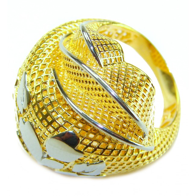 Dubai Style - 2 tones .925 Sterling Silver dipped in 22K Gold handmade Large ring size 7 3/4