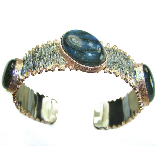 Authentic Silky Labradorite 18K Gold Rhodium over .925 Sterling Silver handmade Bracelet / Cuff