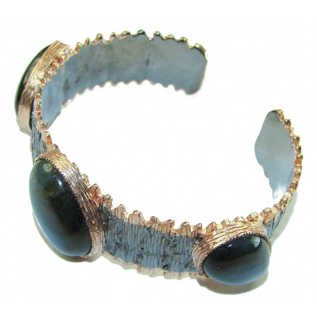 Authentic Silky Labradorite 18K Gold Rhodium over .925 Sterling Silver handmade Bracelet / Cuff