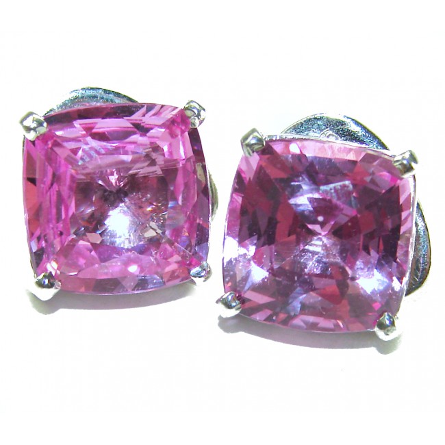 Tiffany - authentic assher cut 18.5 carat Pink Sapphire .925 Sterling Silver handcrafted Statement Earrings