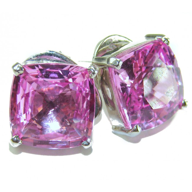 Tiffany - authentic assher cut 18.5 carat Pink Sapphire .925 Sterling Silver handcrafted Statement Earrings