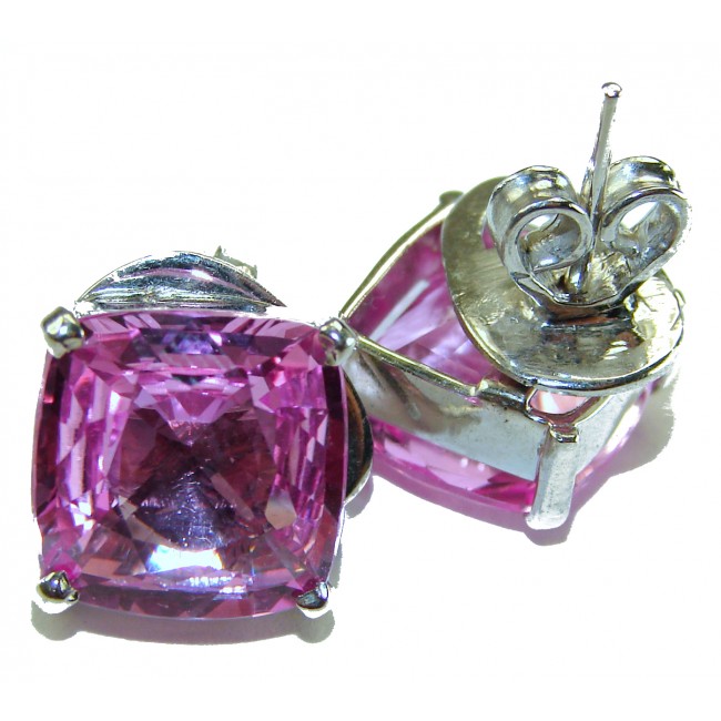 Tiffany - authentic assher cut 18.5 carat Pink Sapphire .925 Sterling Silver handcrafted Statement Earrings