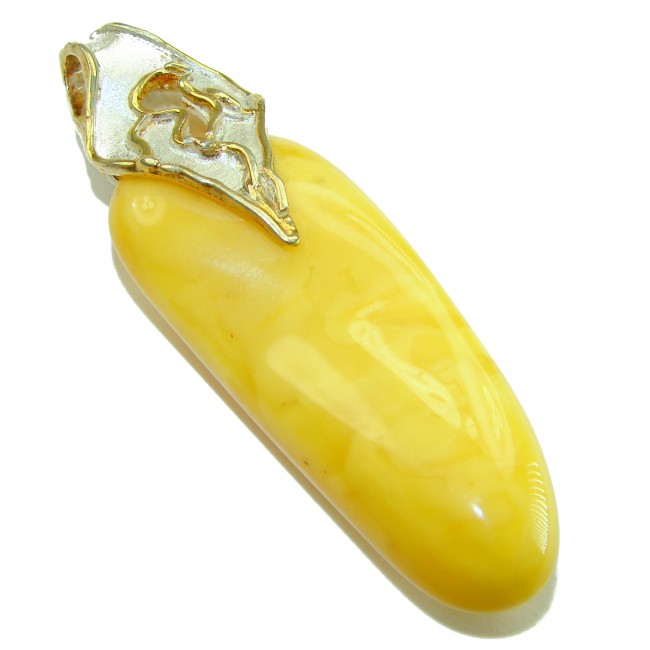 Sea Treasure Prehistoric Authentic Butterscotch Baltic Amber 2 tones .925 Sterling Silver beautifully handcrafted Huge Pendant