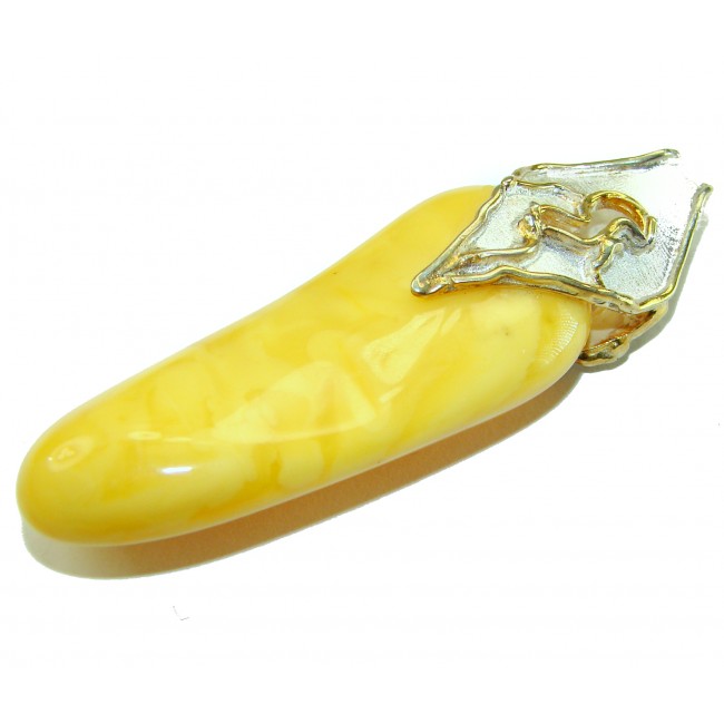 Sea Treasure Prehistoric Authentic Butterscotch Baltic Amber 2 tones .925 Sterling Silver beautifully handcrafted Huge Pendant