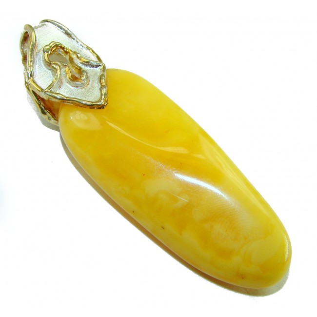 Sea Treasure Prehistoric Authentic Butterscotch Baltic Amber 2 tones .925 Sterling Silver beautifully handcrafted Huge Pendant