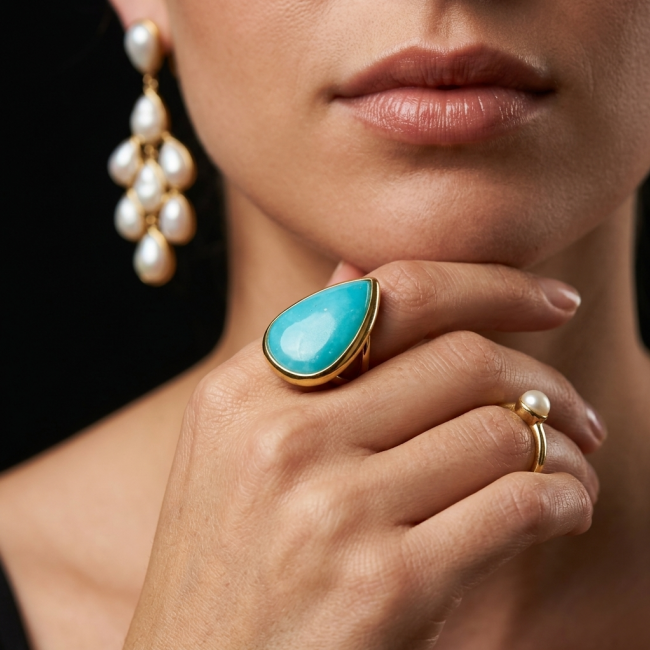 Angel Blue 20.8 carat Aquamarine .925 Sterling Silver dipped in 18K Gold handcrafted Large ring size 7 1/2