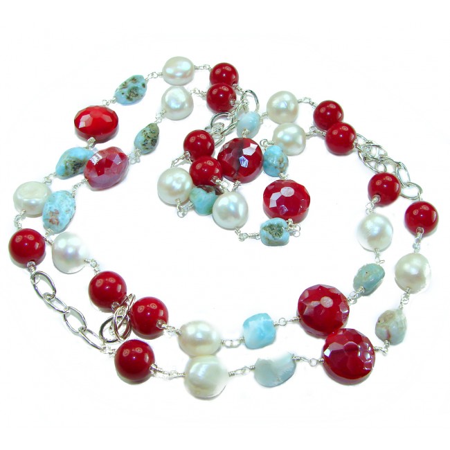 Sublime 32 inches long Red Fossilized Coral handmade Necklace