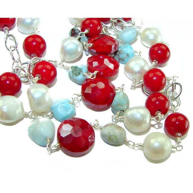 Sublime 32 inches long Red Fossilized Coral handmade Necklace