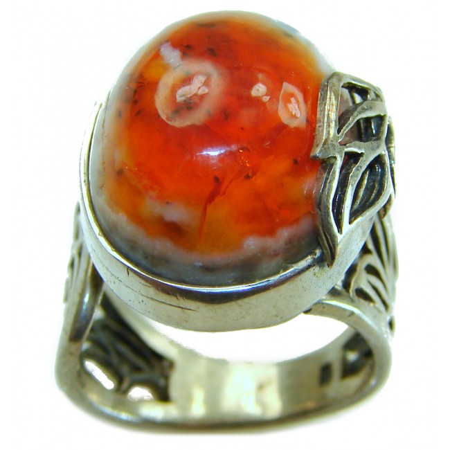 Queen of Fire best quality 17.4 carat Mexican Opal 18K Rose Gold over .925 Sterling Silver handmade ring 7