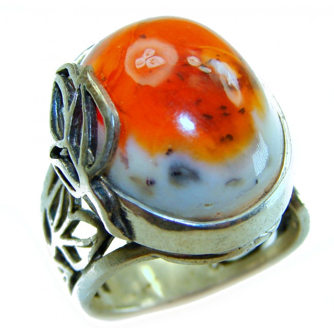 Queen of Fire best quality 17.4 carat Mexican Opal 18K Rose Gold over .925 Sterling Silver handmade ring 7