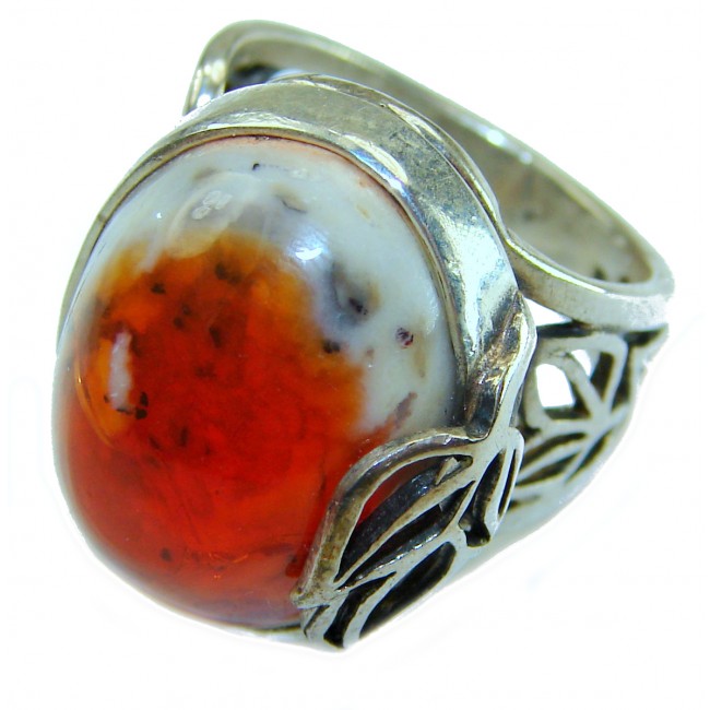 Queen of Fire best quality 17.4 carat Mexican Opal 18K Rose Gold over .925 Sterling Silver handmade ring 7