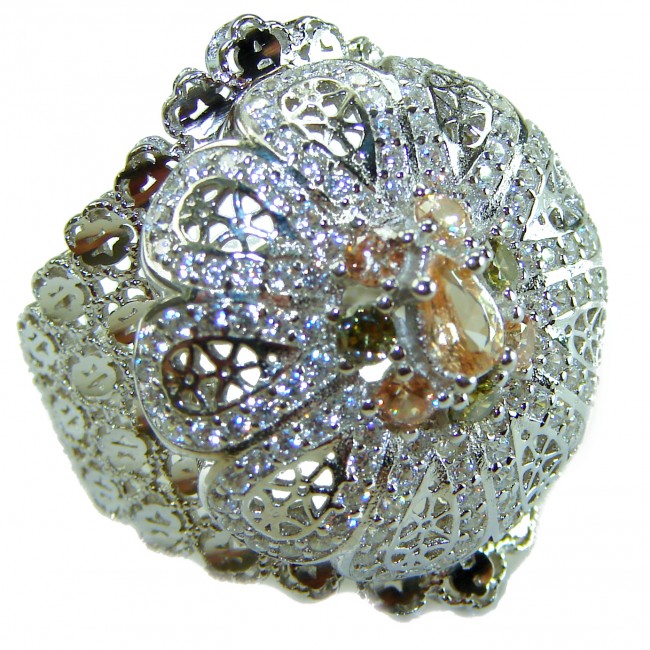 Casablanca Italy made 1.8 carat yellow Sapphire .925 Sterling Silver brilliantly handcrafted ring s. 6 3/4