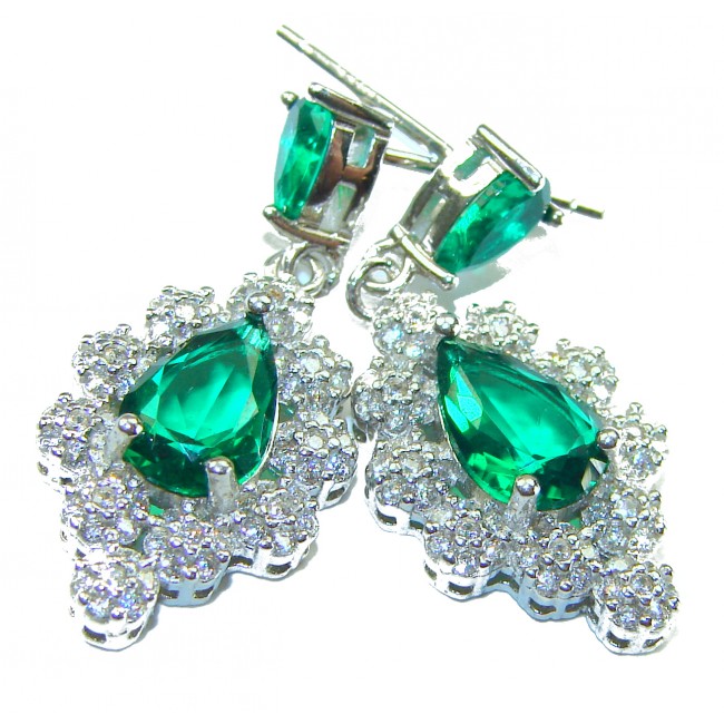 ROYALTY - 4.8 carat COLOMBIAN Emerald .925 Sterling Silver handmade Statement Earrings - photo 4