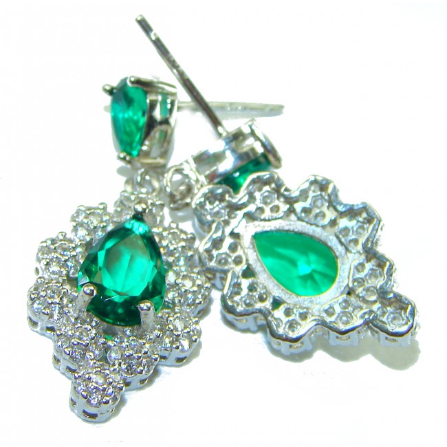 ROYALTY - 4.8 carat COLOMBIAN Emerald .925 Sterling Silver handmade Statement Earrings - photo 2