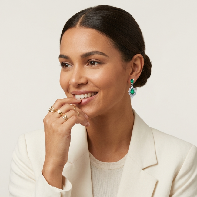 ROYALTY - 4.8 carat COLOMBIAN Emerald .925 Sterling Silver handmade Statement Earrings - photo 1