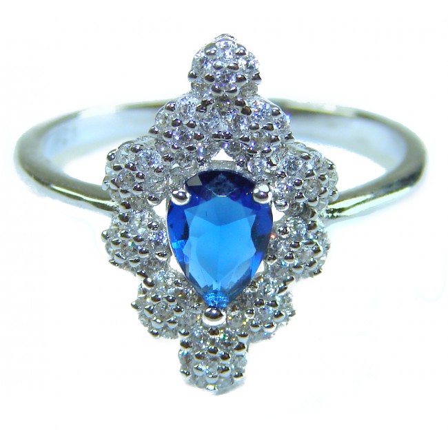 Born to Glam 2.2 carat natural Sapphire .925 Sterling Silver Perfectly handcrafted Ring s. 9 - Close-up of sapphire and diamond sterling silver ring.