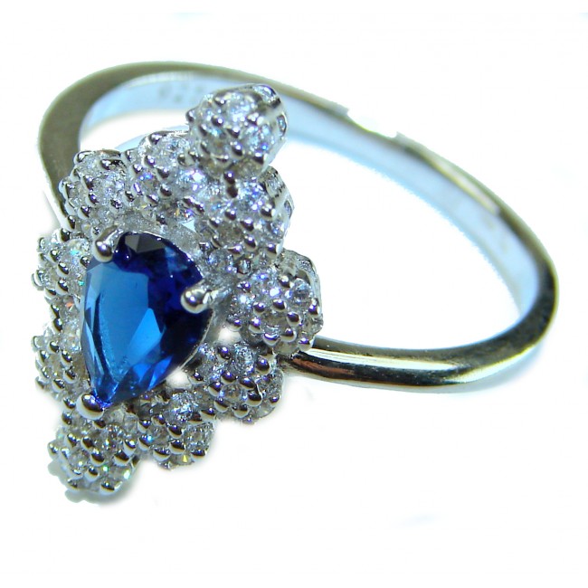 Born to Glam 2.2 carat natural Sapphire .925 Sterling Silver Perfectly handcrafted Ring s. 9 - Close-up of sapphire ring with diamond accents on sterling silver band.