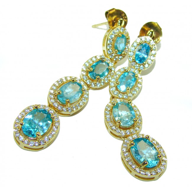 Atlantica 9.7 carat Swiss Blue Topaz .925 Sterling Silver dipped in 18K Gold Handcrafted Statement earrings