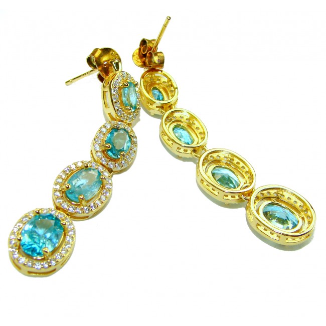 Atlantica 9.7 carat Swiss Blue Topaz .925 Sterling Silver dipped in 18K Gold Handcrafted Statement earrings