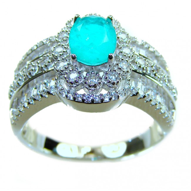 Victorian Style 4.5 carat Emerald & White Topaz Copper over Sterling Silver ring; s. 9 - photo 3