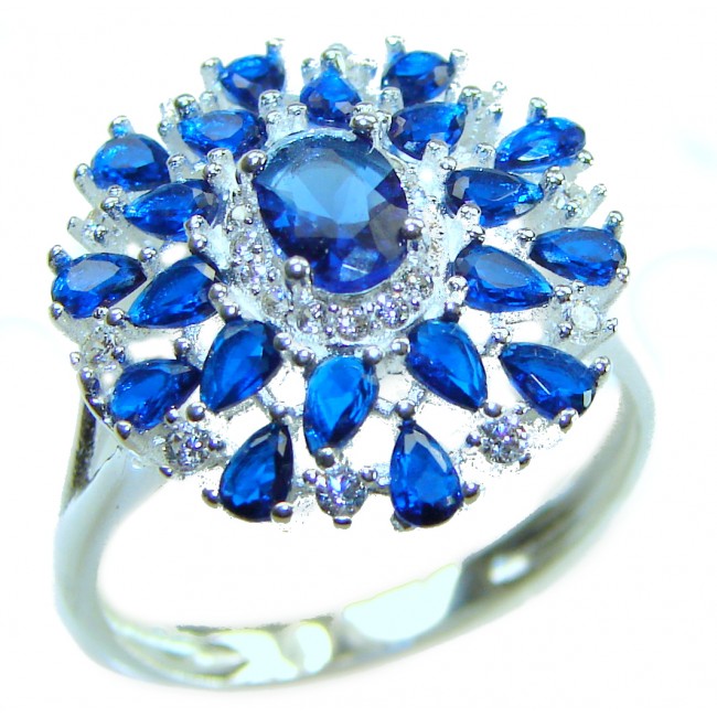 Genuine 10.2 CARAT Sapphire .925 Sterling Silver Large Statement Ring size 7 3/4 - Close-up of large sapphire and sterling silver ring.