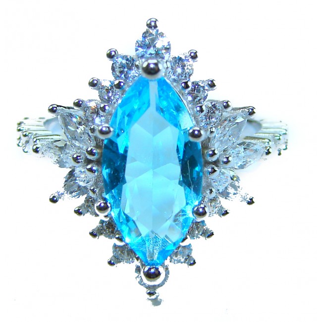 Pacifica 6.5 carat authentic Swiss Blue Topaz .925 Sterling Silver handmade Statement Ring size 6