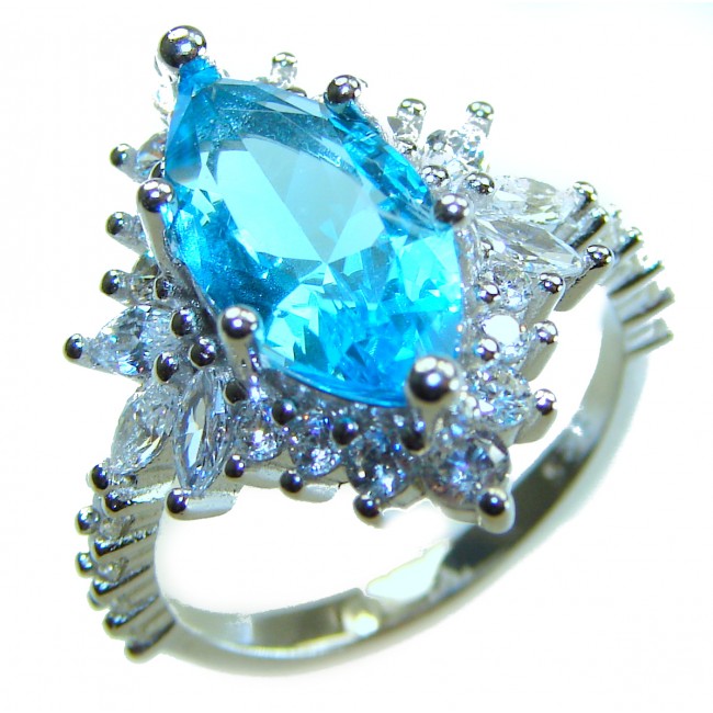 Pacifica 6.5 carat authentic Swiss Blue Topaz .925 Sterling Silver handmade Statement Ring size 6