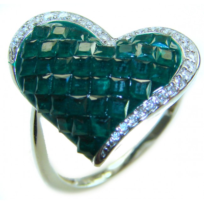 Heart Authentic 10.2 carat Colombian Emerald .925 Sterling Silver handcrafted Ring size 8 - photo 3