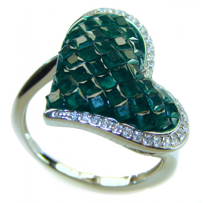 Heart Authentic 10.2 carat Colombian Emerald .925 Sterling Silver handcrafted Ring size 8 - photo 2