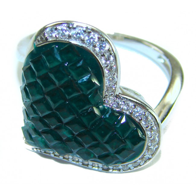 Heart Authentic 10.2 carat Colombian Emerald .925 Sterling Silver handcrafted Ring size 8 - photo 1