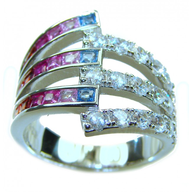 My own Rainbow - authentic 8.7 carat multigem .925 Sterling Silver Eternity Ring size 6 1/4