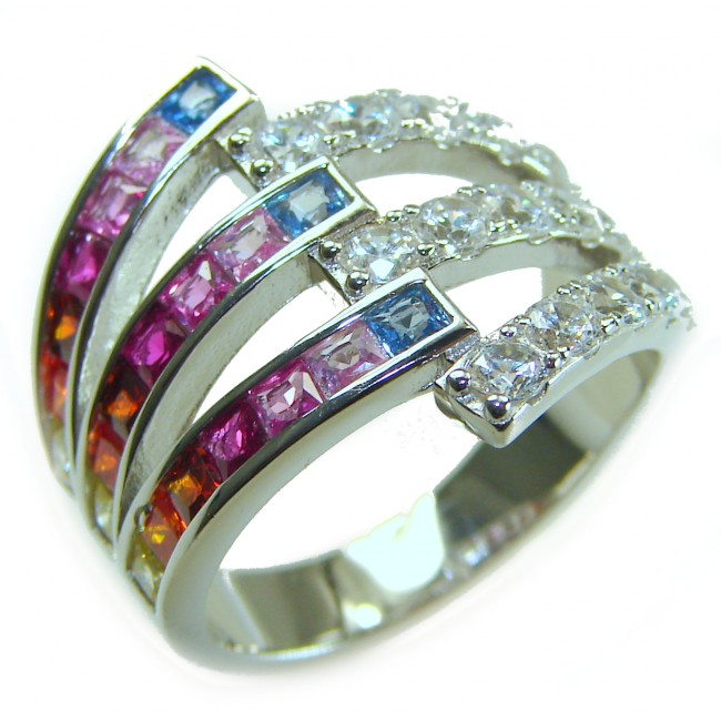 My own Rainbow - authentic 8.7 carat multigem .925 Sterling Silver Eternity Ring size 6 1/4