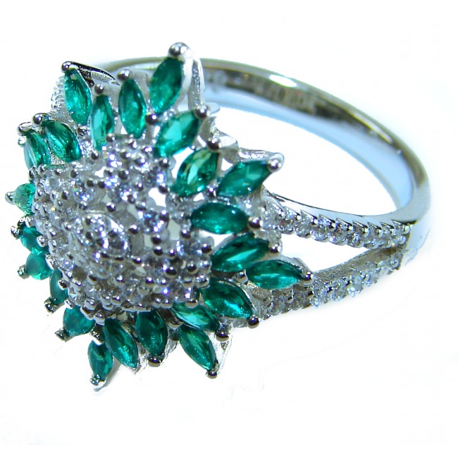 Authentic 5.2 carat Colombian Emerald .925 Sterling Silver handcrafted Ring size 7 1/2 - photo 1